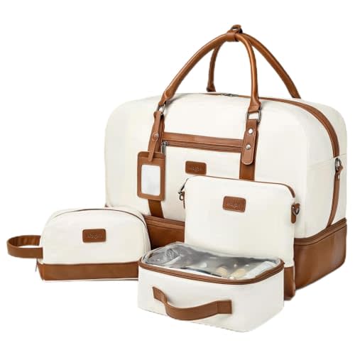 4PCS Weekender Bags for Women Large Overnight Weekend Travel Duffel Bags | Travel Bag Carry-on Tote Hospital Bag with Shoe Compartment Crossbody Toiletry Bag for Travel Business Gym Water Resistant