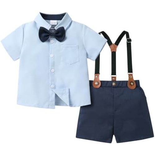 JEELLIGULAR Toddler Formal Outfit Boy Baby Suit for Summer Shirts Shorts Clothes Set
