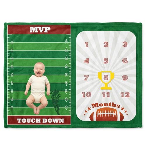 Football Baby Milestone Blanket for Boy/Girl, Photo Prop, Soft Fleece