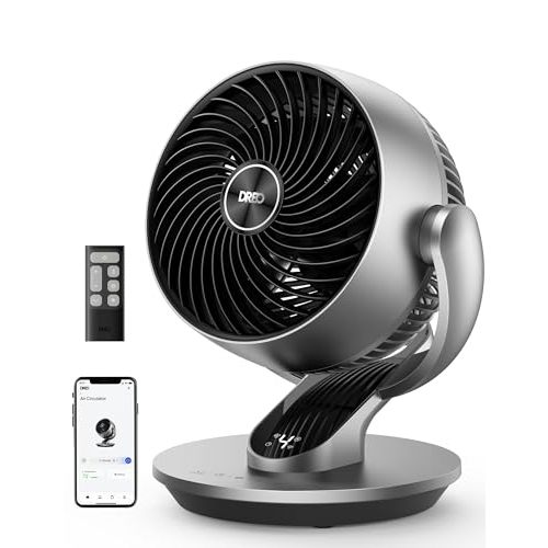 Dreo Smart Fan for Bedroom,120° Vertical and 90° Oscillating Fan with Remote/Voice, 13 Inch Height Quiet Air Circulator for Whole Room, 70 ft, 4 Speeds, 5 Modes, 12H Timer, Desk Fans for Home, Office