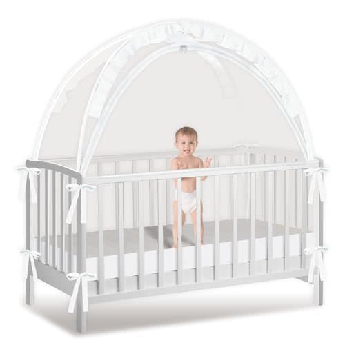 Crib Tent to Keep Baby from Climbing Out, Crib Net to Keep Baby in - Mesh Climbing Prevention, Pop Up Tent with Two-Way Self-Locking Metal Zipper (White, Large)