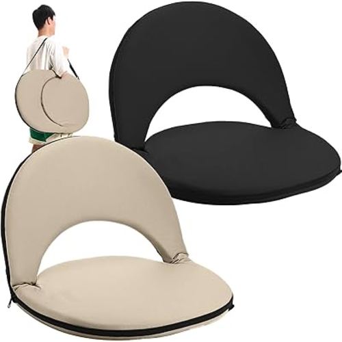 2 Pcs Stadium Seats Floor Chairs Reclining Bleacher Seat with Shoulder Strap Portable Recreation Recliner Beach Folding Waterproof Cushion Chair for Sports