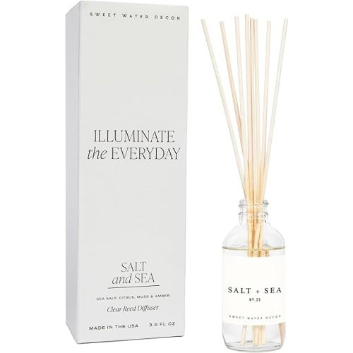Sweet Water Decor Salt & Sea Reed Diffuser Set - Sea Salt Citrus & Musk Amber Scent Diffuser - Reed Diffusers for Home with Long Lasting Fragrance - Non-Toxic Oil Reed Diffuser - Made in The USA