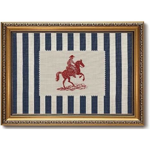 Vintage Americana Decor, Gold Framed Western Cowboy Wall Art, 8x10 Inch