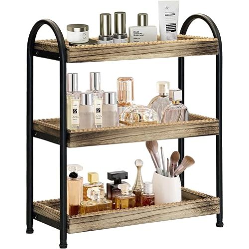 2-Tier Bathroom Countertop Organizer, Wood Bead Storage Shelf, Mordern Tray, Bathroom Shelf and Decor, Vanity Tray for Living Room, Kitchen (3 Tier)