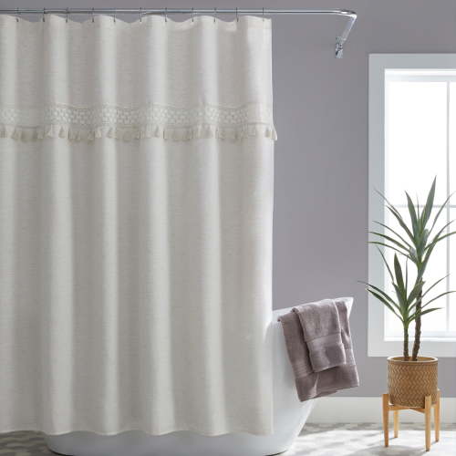 Better Homes & Gardens Crochet Shower Curtain – Beige Linen Look, 72" x 72" – Eco-Friendly Polyester Blend Bathroom Décor