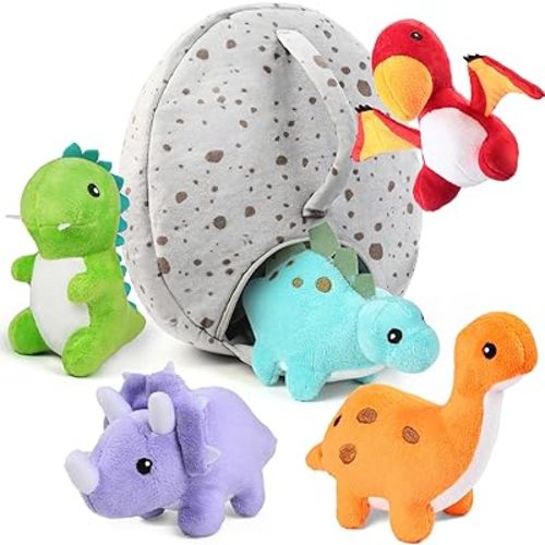 BenBen Dinosaur Stuffed Animals, 5 Small Dinosaur Plush Dolls and Egg Bag Toys Set, Dino Plushies, Cute Stuff for Kids Girls Boys, Baby Shower, Easter Basket Stuffers