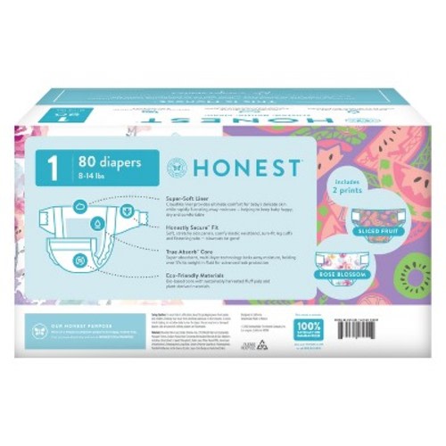 The Honest Company Clean Conscious Disposable Diapers - Rose Blossom + Tutu Cute, Size 1, 78 Count