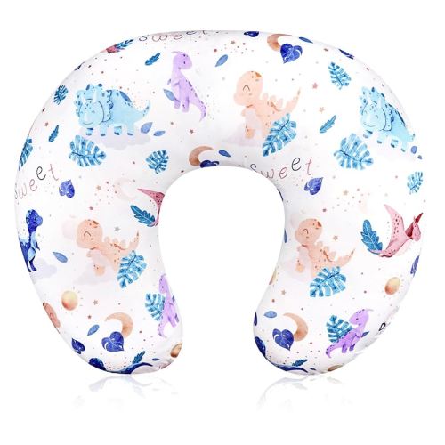 DILIMI Nursing Pillow Cover Stretchy Removable Case for Breastfeeding Pillows, Ultra Soft Comfortable Slipcover for Baby Girl and Boy, Watercolor Dinosaur and Leaves