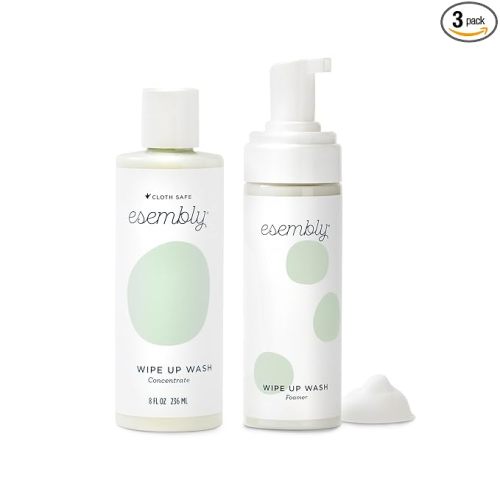 Esembly Wipe Up Wash Bundle, Organic No-Rinse Foaming Solution for Reusable Baby Cloth - Fragrance Free - Includes Refillable Foamer Bottle and 8oz Concentrate