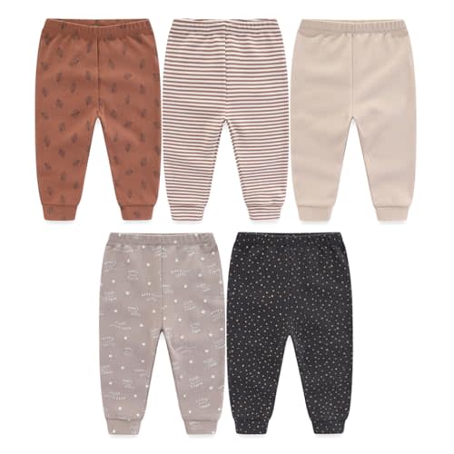 JELYLOVE Unisex Baby Boy Girl Pants Sets Cotton Soft Infants Bottoms Casual 5 Pack 0-12 Month Babies' Leggings