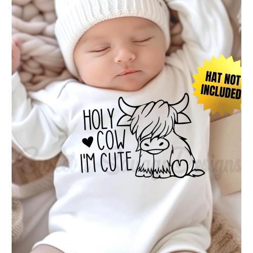 Holy Cow I'm Cute Onesie® | Highland Cow Onesies® | Gender Neutral Baby Shower Gift | Farm Animal Infant Bodysuit | Minimal Onesie®