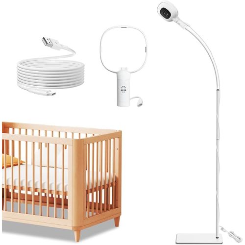 Floor Stand Compatible with Nanit Pro Baby Monitor, Gooseneck Swivel Holder Mount with Type-C Port & Fully Enclosed Housing Adjustable Height Baby Monitor Stand, Temperature and Humidity Display