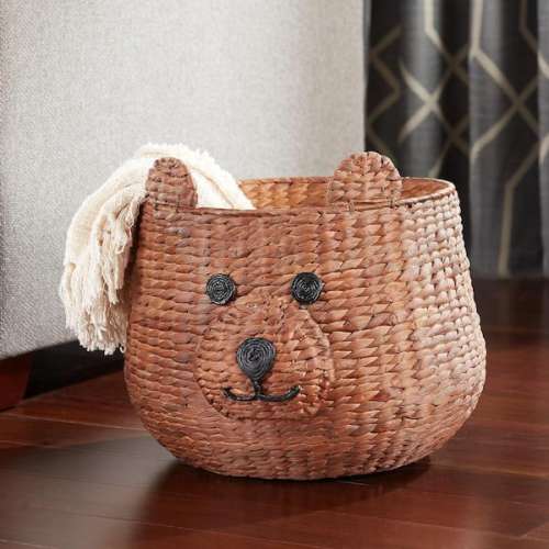 Brown Teddy Bear Water Hyacinth Woven Decorative Basket