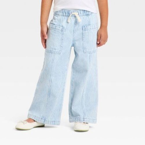 Toddler Girls' Stripe Print Wide Leg Denim Pants - Cat & Jack™ Light Wash 2T