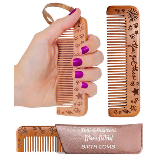 Mama Natural Wooden Labor Comb – Essential Birth & Delivery Support | Ergonomic Wood Comb for Pregnancy, Contractions & Acupressure Relief