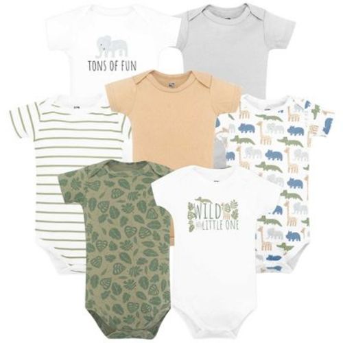 Hudson Baby Infant Boys Cotton Bodysuits 7-Pack, Wild Leaf Safari, Newborn