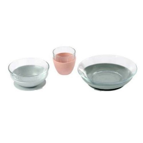 Beaba 3pc Glass Meal Dinnerware Set - Eucalyptus