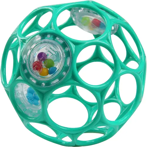 Bright Starts Oball Easy-Grasp Rattle BPA-Free Infant Toy in Teal, Age Newborn and up, 4 Inches
