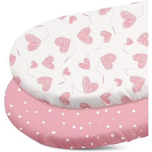 Gllquen Baby Bassinet Sheets 2-Pack, Soft Hypoallergenic Fitted Cradle Sheets for Boys & Girls, Universal Fit for 32"x16" Standard Mattress, Breathable Nursery Bedding - Love Hearts