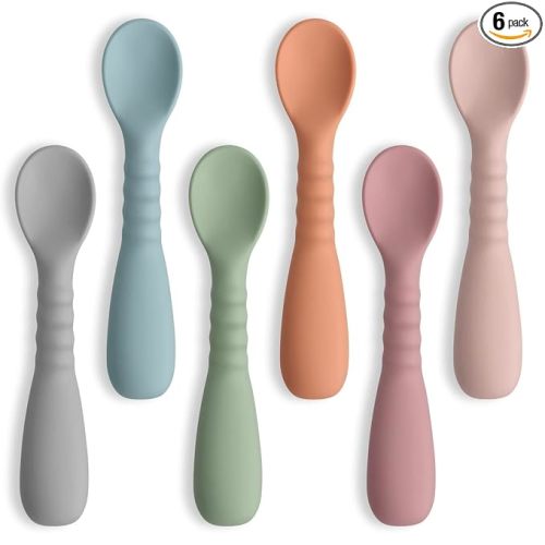 ME.FAN Silicone Baby Feeding Spoons [6 Pack] - First Stage Infant Spoons, Training Spoon for Self Feeding Babies and Toddlers