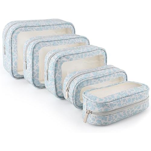 YOPCDJ 5PCS Diaper Bag Organizer Pouch Set, TSA Approved Toiletry Bag, Clear Waterproof Makeup Bag Set, Purse Organizer Pouches,Travel Organizer Bags for Women and Kids