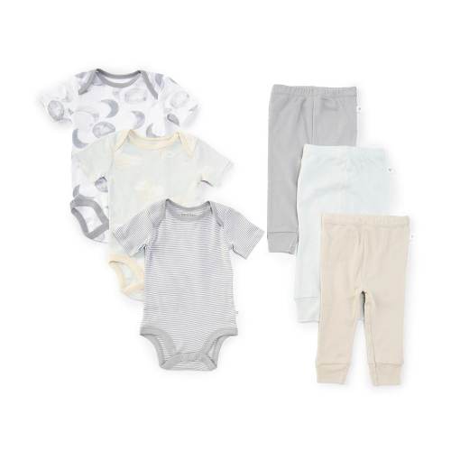 Burt's Bees Baby Short-Sleeve Printed Bodysuit & Solid Pant 6-Piece Set
