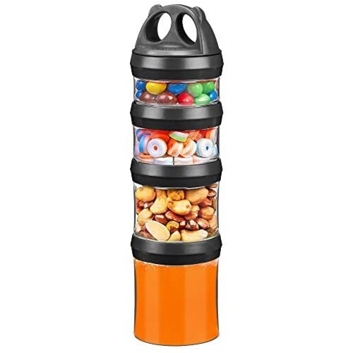 BeneLabel Snack Jars 4-Piece Twist Lock Stackable Containers Travel, Formula Travel Container for Storing Milk, Protein Powder, Snacks, Travel Items, BPA Free (Black, 31oz)