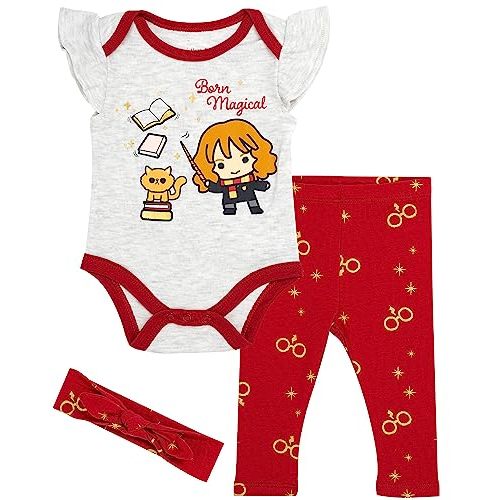 Harry Potter Baby Girls 3 Piece Outfit Set | Hermione �Born Magical� Bodysuit, Leggings & Headband Infant Clothing Set