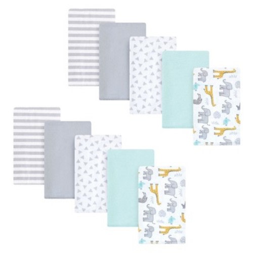 Hudson Baby Unisex Baby Cotton Flannel Burp Cloths Set, Yellow Safari, One Size