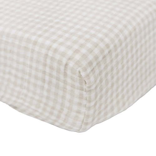 Cotton Muslin Changing Pad Cover - Tan Gingham