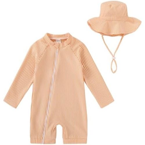 YOUNGER TREE Baby Boys Swimsuit Toddler One Piece Zipper Bathing Suit Long Sleeve Rash Guard Swimwear Sunsuit