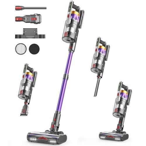 NADALY Cordless Vacuum Cleaner, 650W 55KPA 70Mins Vacuum Cleaners for Home, Anti-Tangle, Self-Standing Stick Vacuum with LED Display, Lightweight Vacuum for Hardwood Floors/Pet Hair/Carpet
