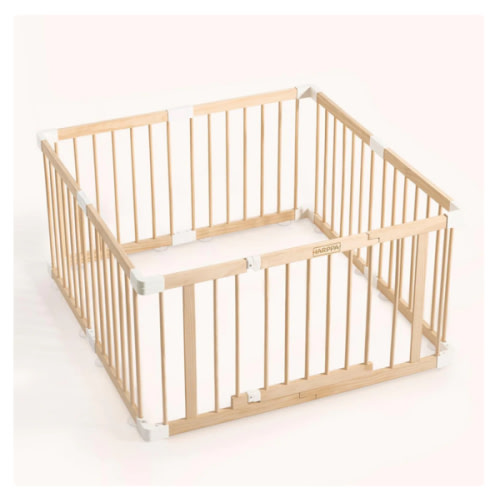 HARPPA Wooden Baby Gate Playpen | Non-Toxic Foldable DIY Adjustable Play Yard for Infants & Toddlers – Natural Finish Baby Fence for Small & Large Spaces