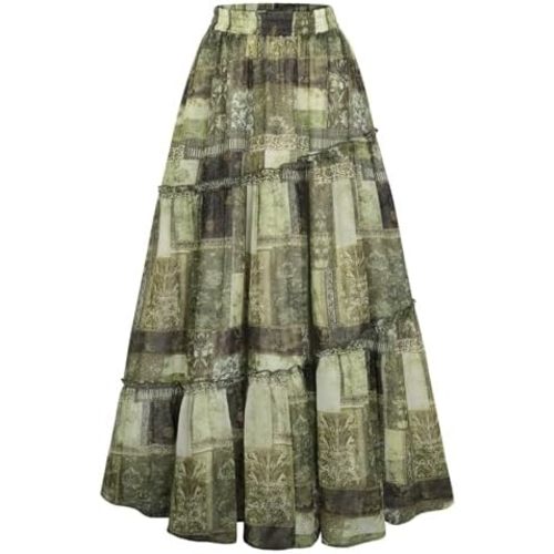 Scarlet Darkness Boho Maxi Skirt for Women Tiered Flowy Long Skirts with Pockets 2026 Summer Spring Vacation Outfits
