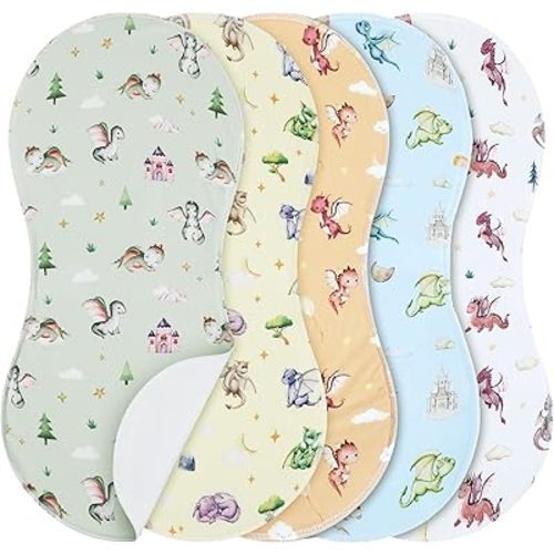5 Pack Watercolor Dragon Pattern Baby Burp Cloths Soft Absorbent Muslin Burping Rags for Newborns 19"x9" Spit up Cloths for Boy Girl Newborn Baby Shower Registry Gifts Set Nursery Decor