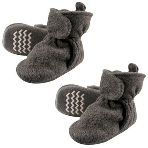 Hudson Baby Cozy Fleece Booties, Dark Gray 2-Piece, 0-6 Months