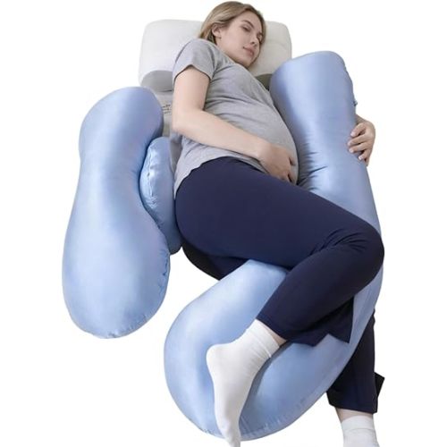 Pregnancy Pillows for Side Sleeping - Adjustable Belly & Back Support Pillow,H Shaped Full Body Maternity Pillow with Cooling Removable Cover, for Pregnant Women and Adults(Blue)