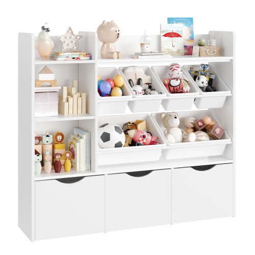 "Homfa Kids Bookcase, 6 Storage Bins, 3 Drawers, 4 Shelves, White Toy and Book Organizer, 42.1""H"