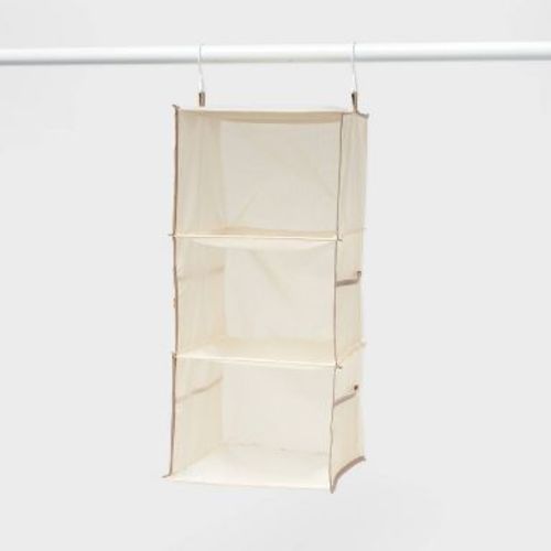 3 Shelf Hanging Closet Organizer with Side Pockets Tan - Brightroom™