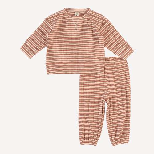long sleeve relaxed jogger set | rust stripe | organic cotton multi ri – kate quinn
