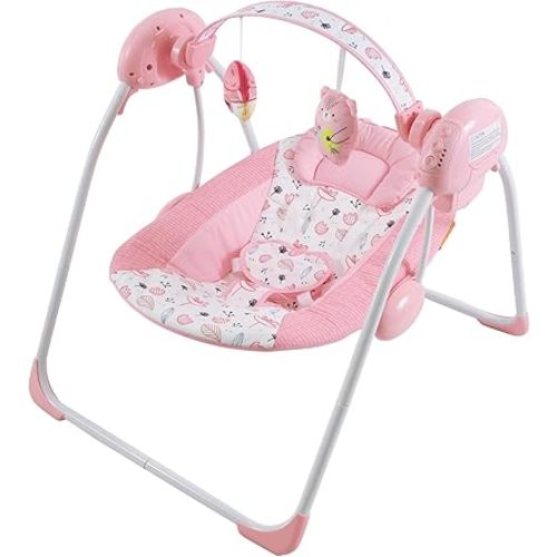 Baby Swing for Baby Girl,Newborn Swing with Music,5 Speed Levels,Timing Setting,Soft Cushion,Pink Foldable Infant Swing for Indoor Outdoor Use 0-9 Months