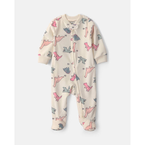 Baby Girl Dinosaur Fleece 2-Way Zip Sleeper - Cream | Carter’s Oshkosh Canada