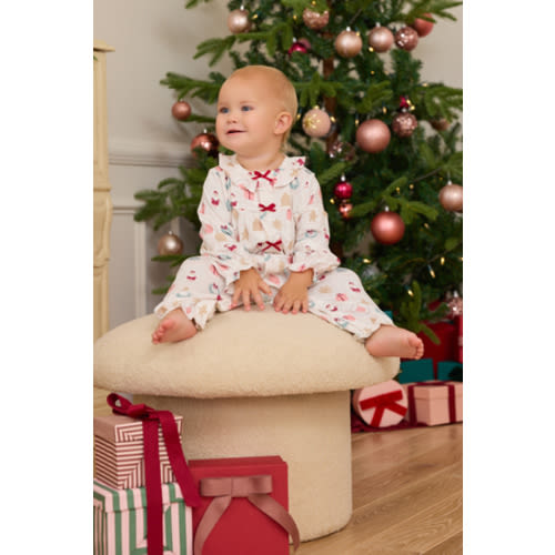 Christmas Tiles Ruffle Romper in Ivory & Pink | AS Kids