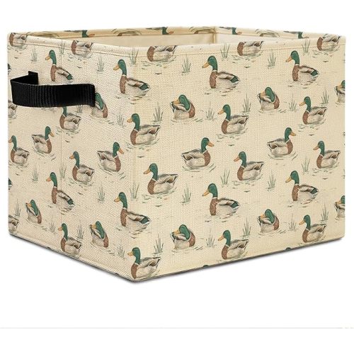 Mallard Duck Nursery Storage Bins, Farmhouse Wild Green Head Ducks Hunting Collapsible Storage Basket Organizer for Kids Bedroom Bathroom Clothes Toys Books,Toybox for Girls