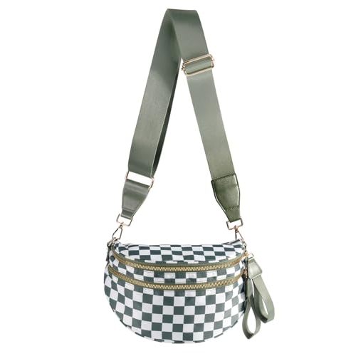Black and White Checkered Crossbody Bag Bum Bag for Women,Spacious Checkered Purse Fanny Packs Belt Bag