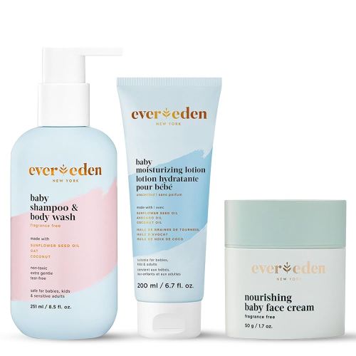 Evereden Nourishing Baby Face Cream 1.7 oz. and Baby Bathtime DUO: Baby Lotion for Newborn and 2-in-1 Newborn Shampoo and Body Wash | Clean Baby Care | Non-toxic and Fragrance Free | Clean Ingredients