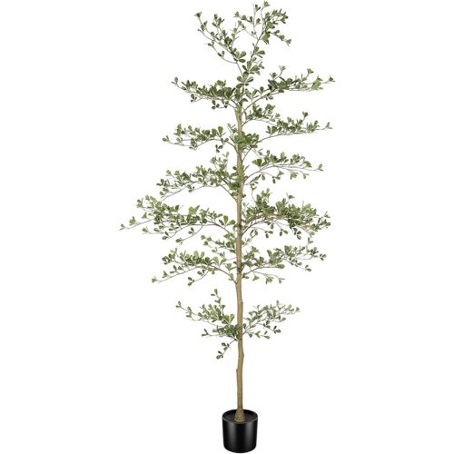 LYERSE Black Olive Tree 7ft - Faux Black Olive Tree with Natural Trunk and Realistic Leaves - Artificial Shady Lady Tree for Modern Home Office House Living Room Decor