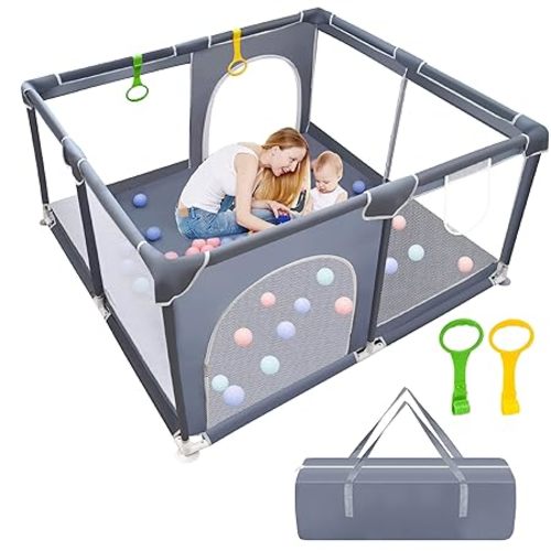 BAIYI Baby Playpen, Baby Playpen for Toddle, Playpen for Babies with Gate Indoor & Outdoor Kids Activity Center with Anti-Slip Base, Sturdy Safety Playpen with Soft Breathable Mesh, Play Yard