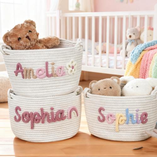 Personalized Knit Baby Basket, Baby Shower Gift Basket, Baby Gift, Rope Cotton Gift Basket, Baby Gift Basket, Baby Nursery Gift. Toy Basket,